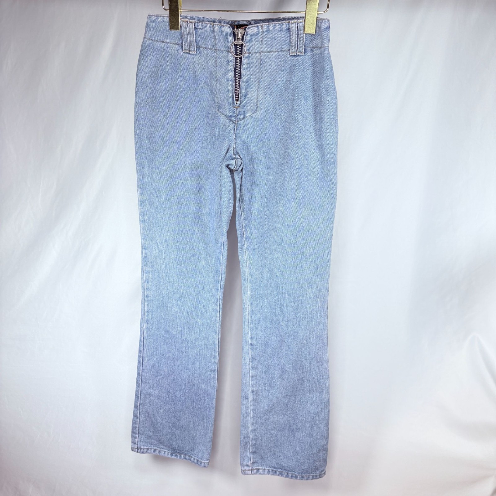 Vintage No Excuse Y2K Women’s Light Wash No Pocket O Ring Zipper Denim Jeans 30″
