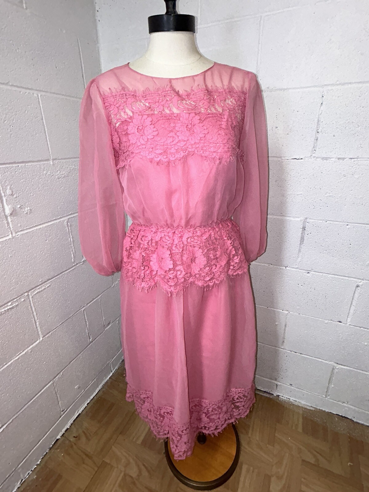 VTG Jc Penney Penny Pink 2 Piece Formal Raw Lace Dress Barbie NWT 80s 9/10 C1