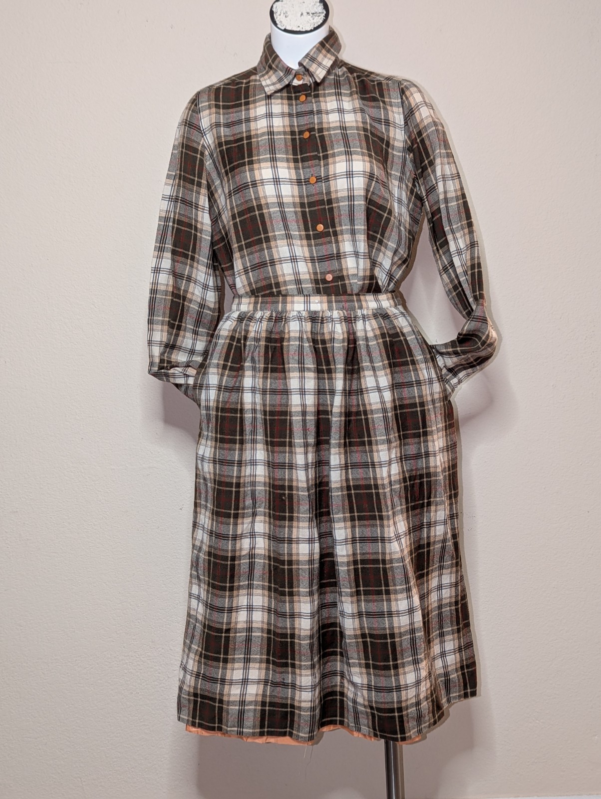 Vintage Harrod’s UK Wool Plaid Skirt Set Retro 60s 50s Academic Preppy