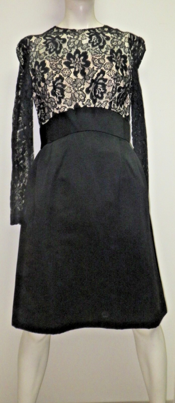 VTG 1960s Lisa Howard Black Lace Cocktail Dress 6 Long Sleeve Union Made Party 6