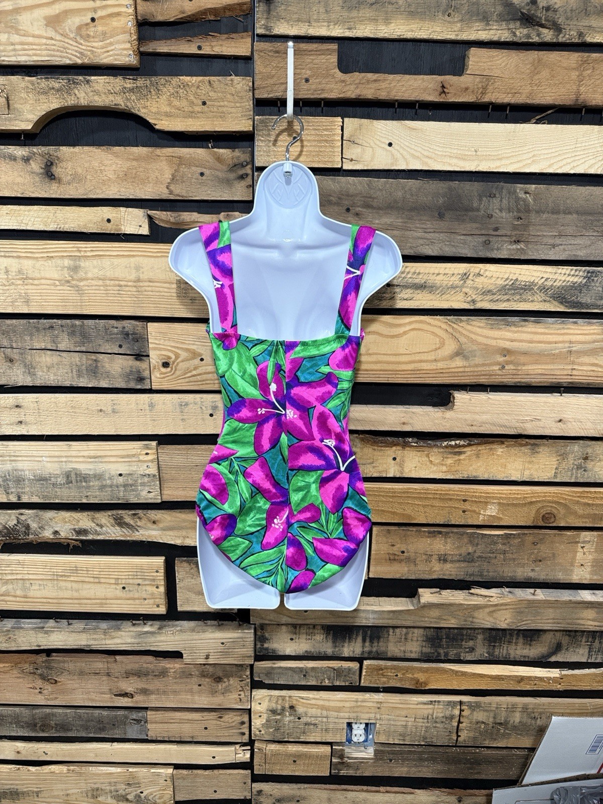 Vintage 80s Sirena 12 One Piece Swimsuit Vibrant Floral Retro Pin Up Ruched