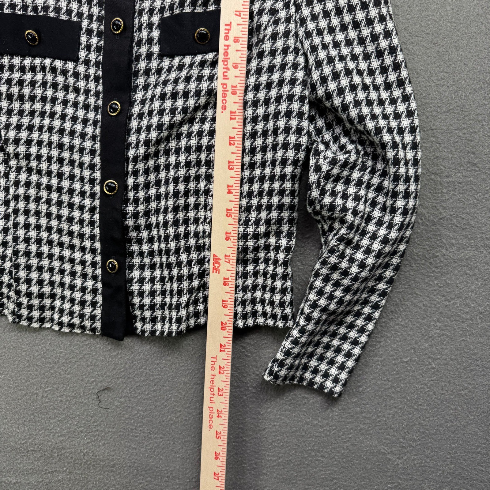 Vintage 80s JT Dress Jacket Women 10 Black Houndstooth Rayon Button Made USA
