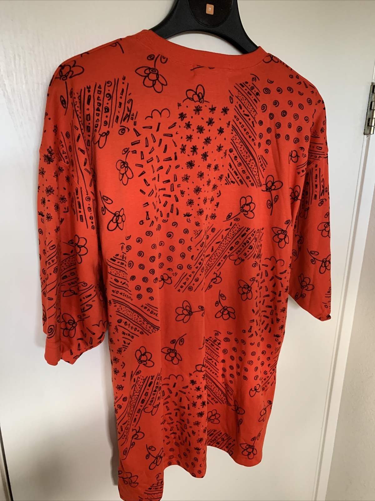 Currants By Jeri-Jo Vintage 1970’s Orange Black Flower Pocket Shirt Women’s Sz L