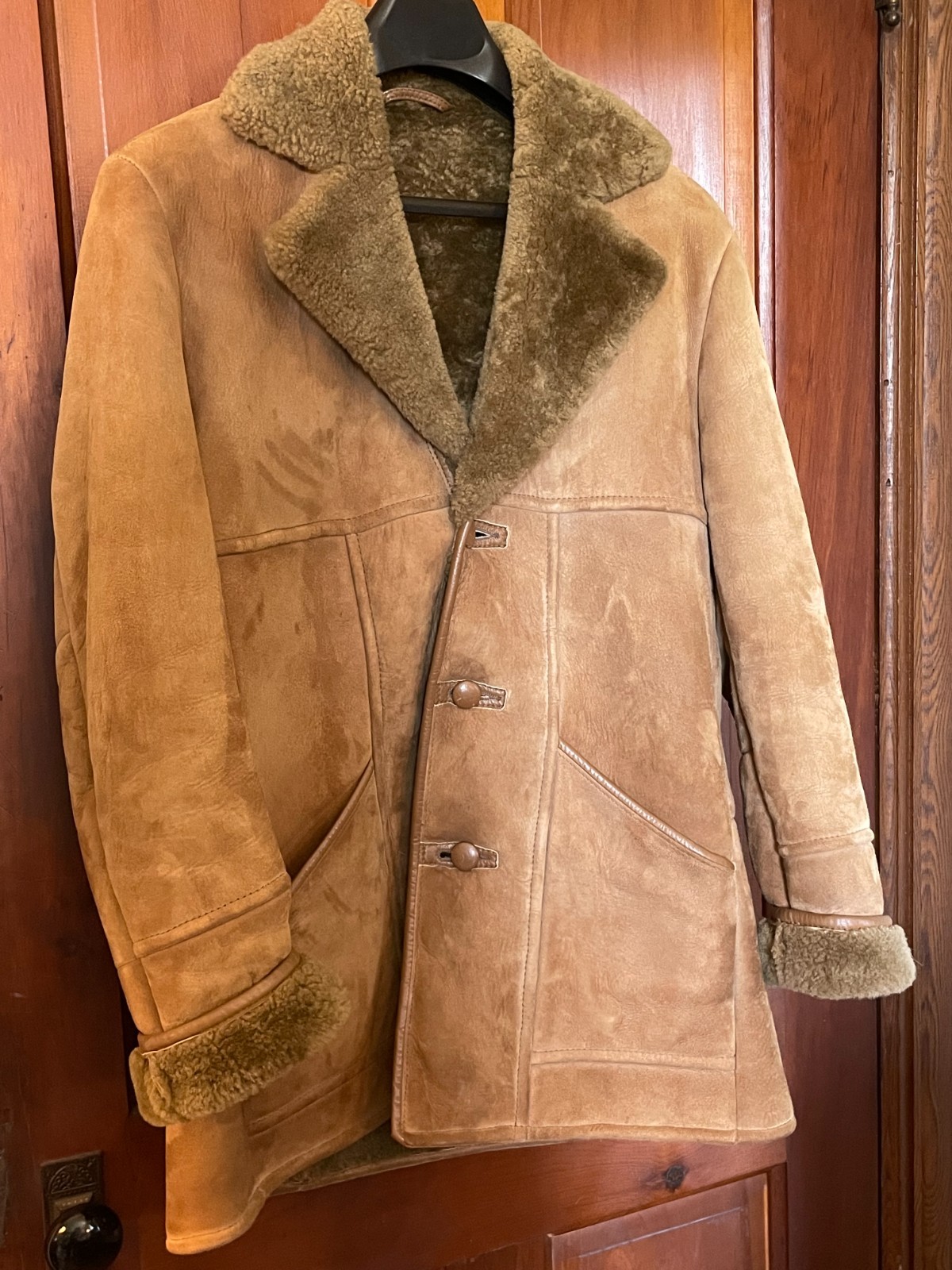 Vintage Shearling Coat – Tan – Knight Tailors, made in New Zealand. Size 38
