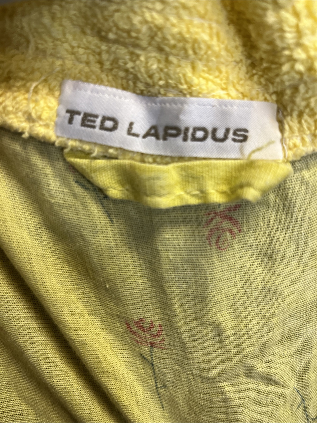 Ted Lapidus” Promotional Robe Yellow Rose Terrycloth Trim Designer Missing Belt