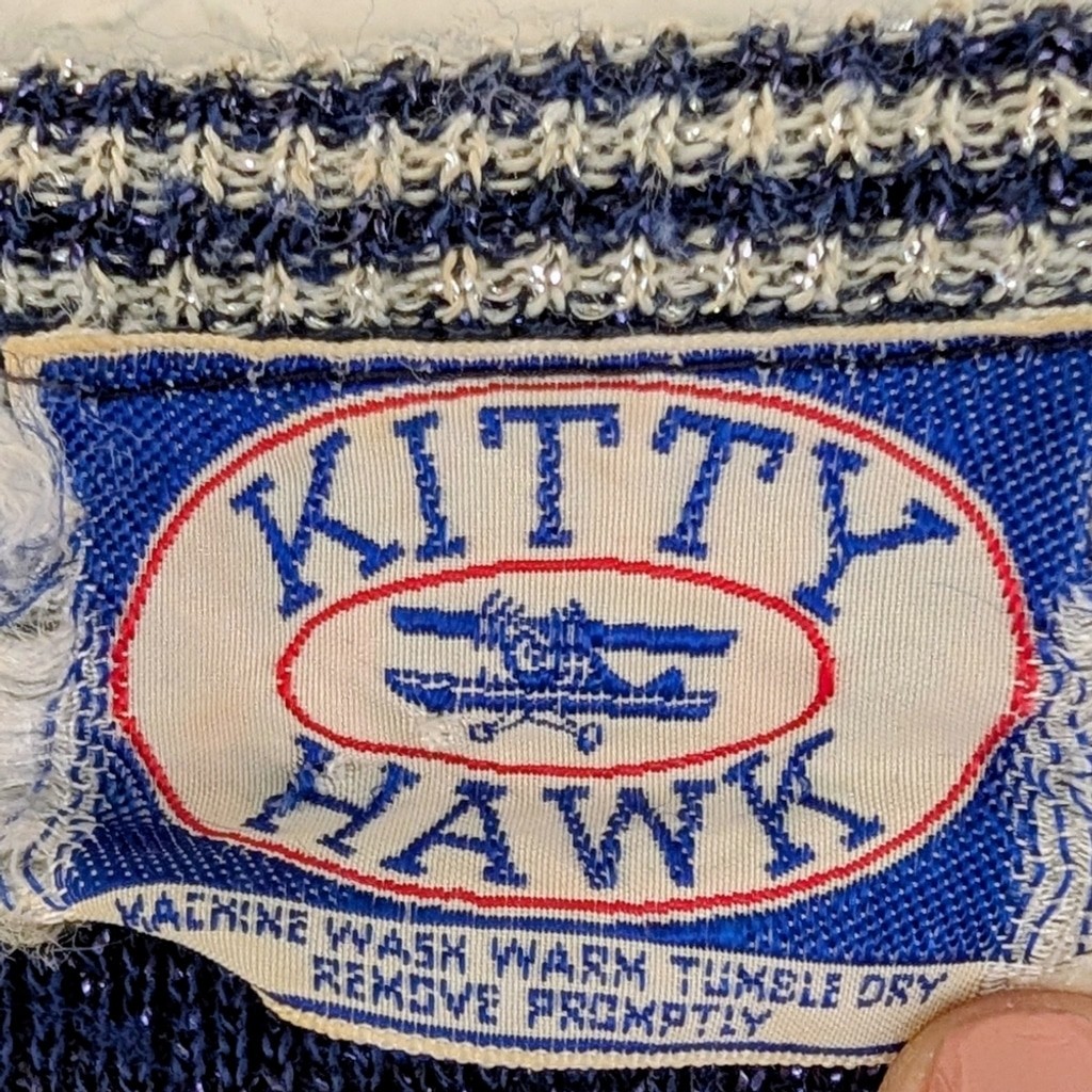 VTG Kitty Hawk Union Made Striped Metallic Thread Retro Nautical Preppy