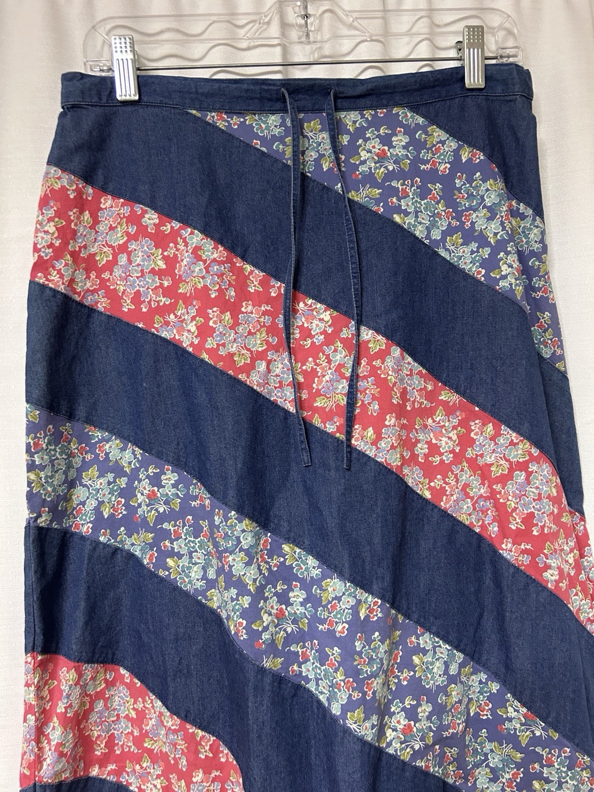 Vintage Crazy Horse 90s Chambray Jean Denim Floral Patchwork Skirt Boho Hippie 8