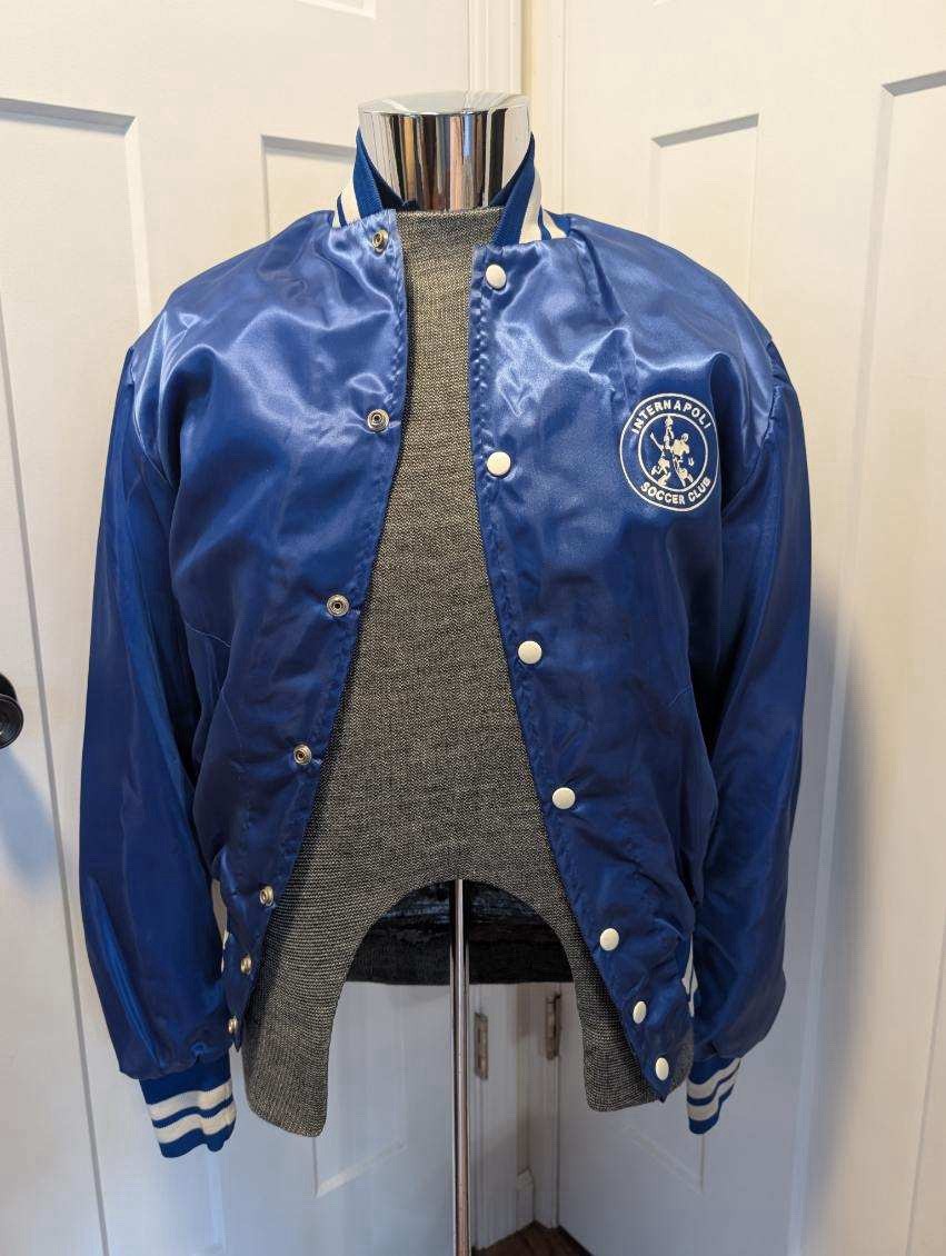Vintage Empire Satin Jacket Internapoli Soccer Club Large Blue Naples Italy