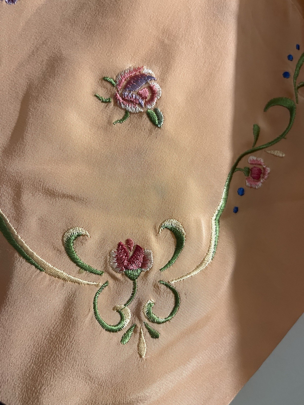 Vintage Silk 2-pc Set Yi Lian Embroidered Floral Kimono Jacket & Tank Top Sz 14