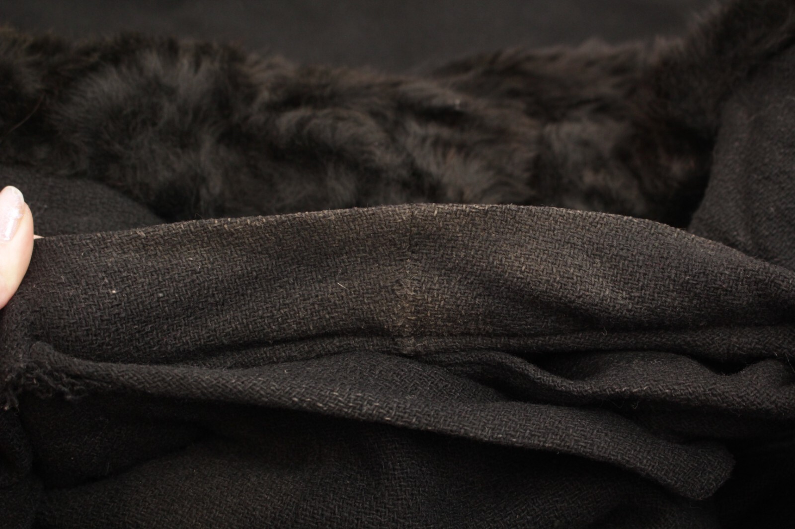 VTG Women’s 30s Black Wool Coat W/ Fur Collar & Belt & Scarf Detail Sz S/M 1930s