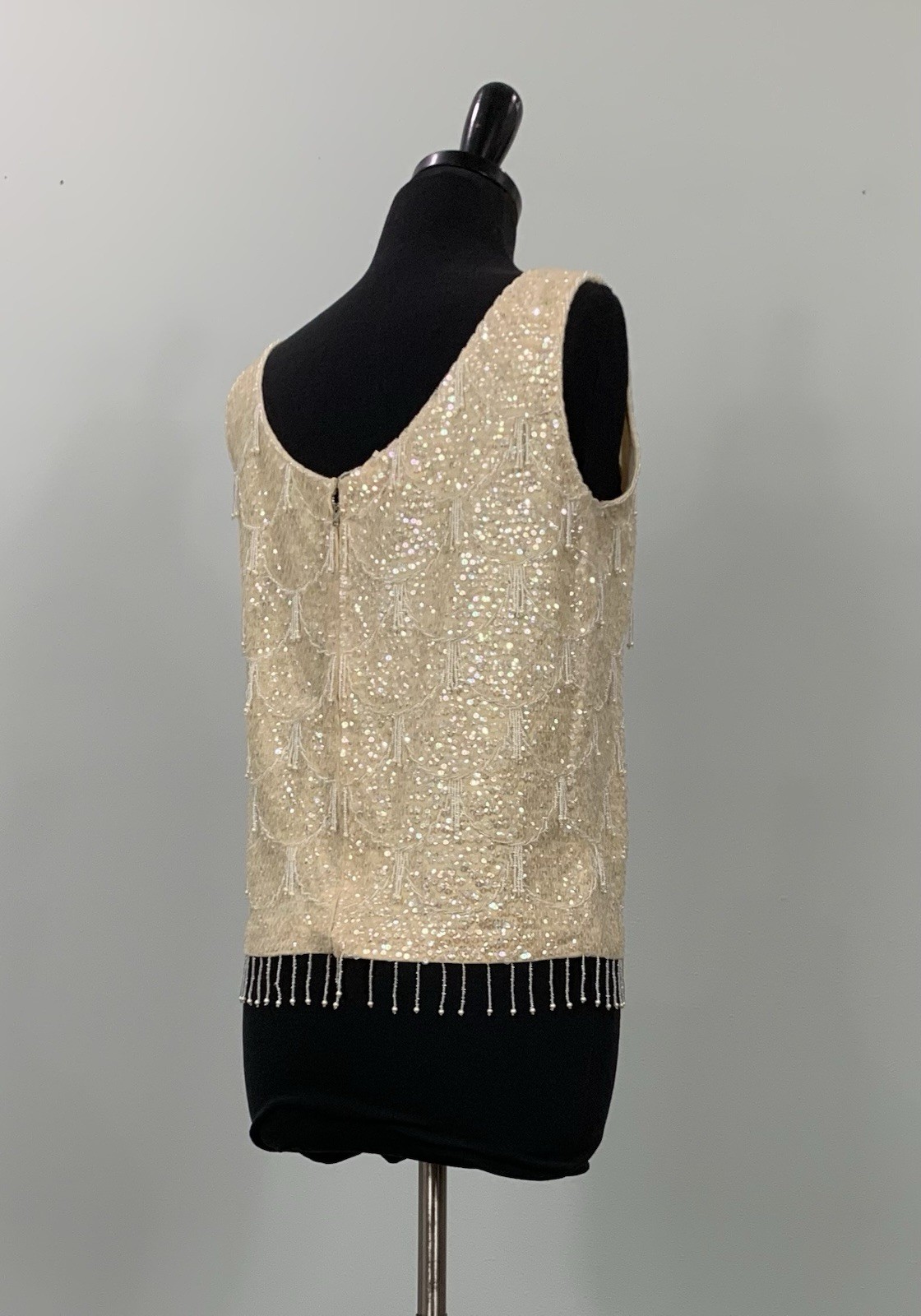 VTG Sparkle Sweater Top – Beads and Sequins Cream Off White – Holiday Party – M