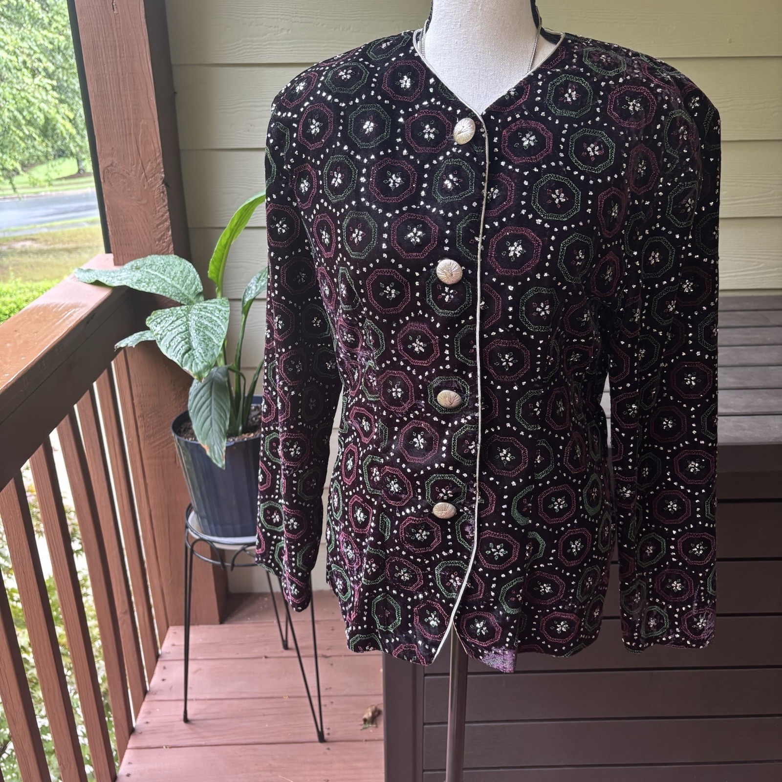 VTG 80s 90s Ellen Ashley Velvet Glitter Embellished Jacket Cardigan Size 8