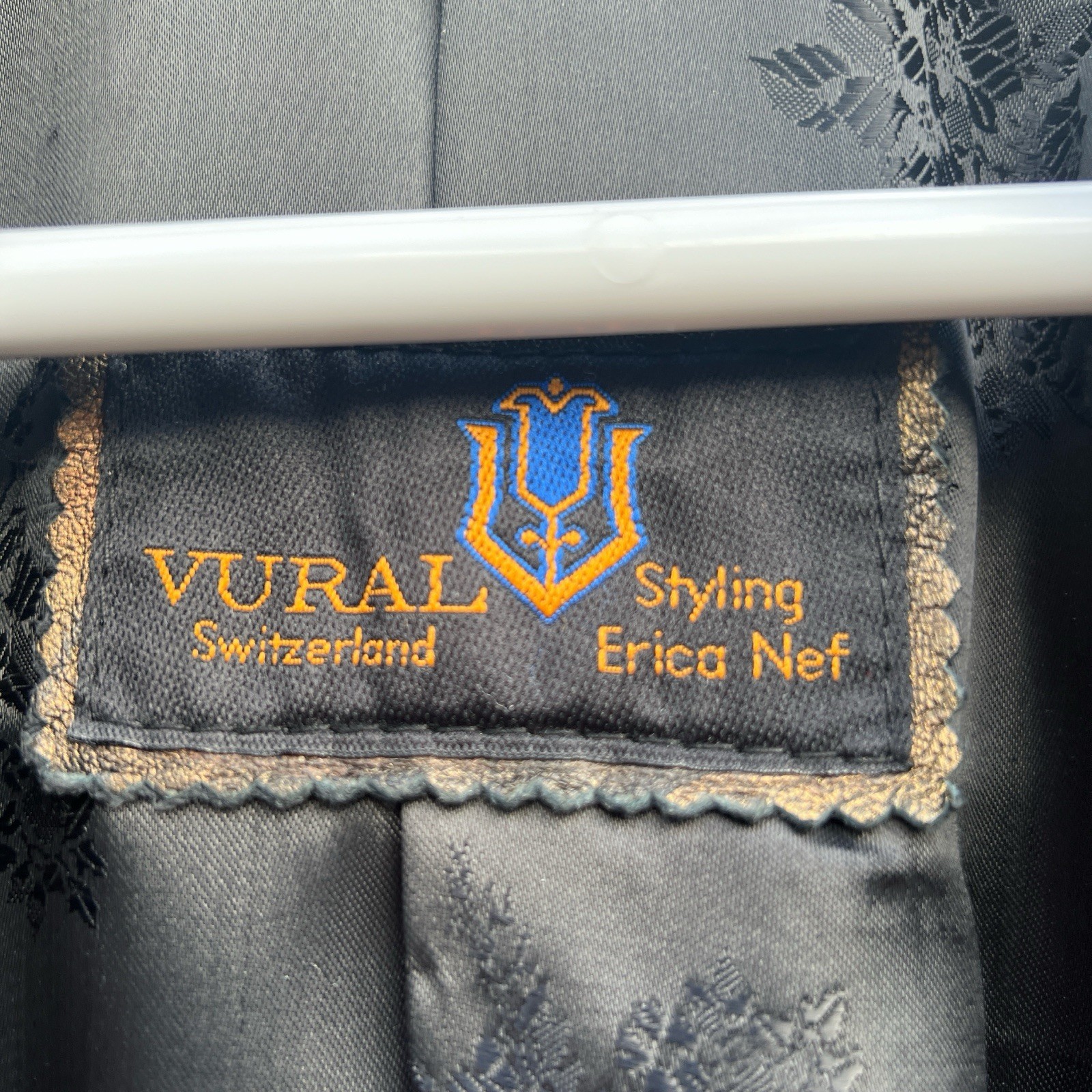 Vtg Leather Jacket Vural Styled By Erica Nef,Brown Gold, Abstract Leaf Pattern M
