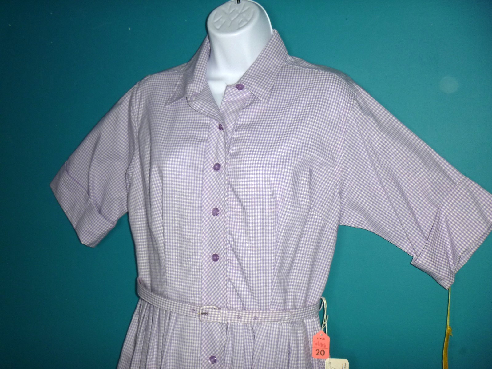 NOS Vtg 60s Shirtwaist Dress Lilac Gingham W/ Belt Sz 20 XL/XXL *VOLUP*