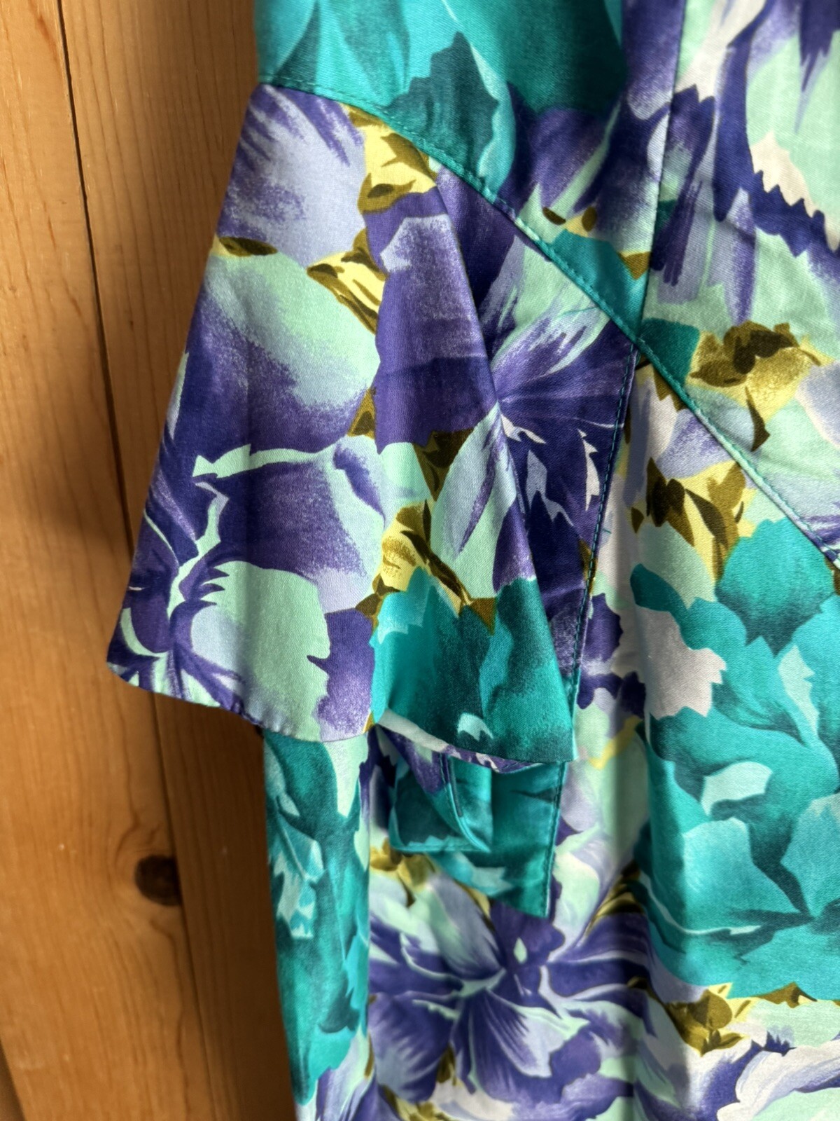 VTG 80s Barbara Barbara Floral Fitted Cotton Dress Bright Teal Bust 30 Waist 28