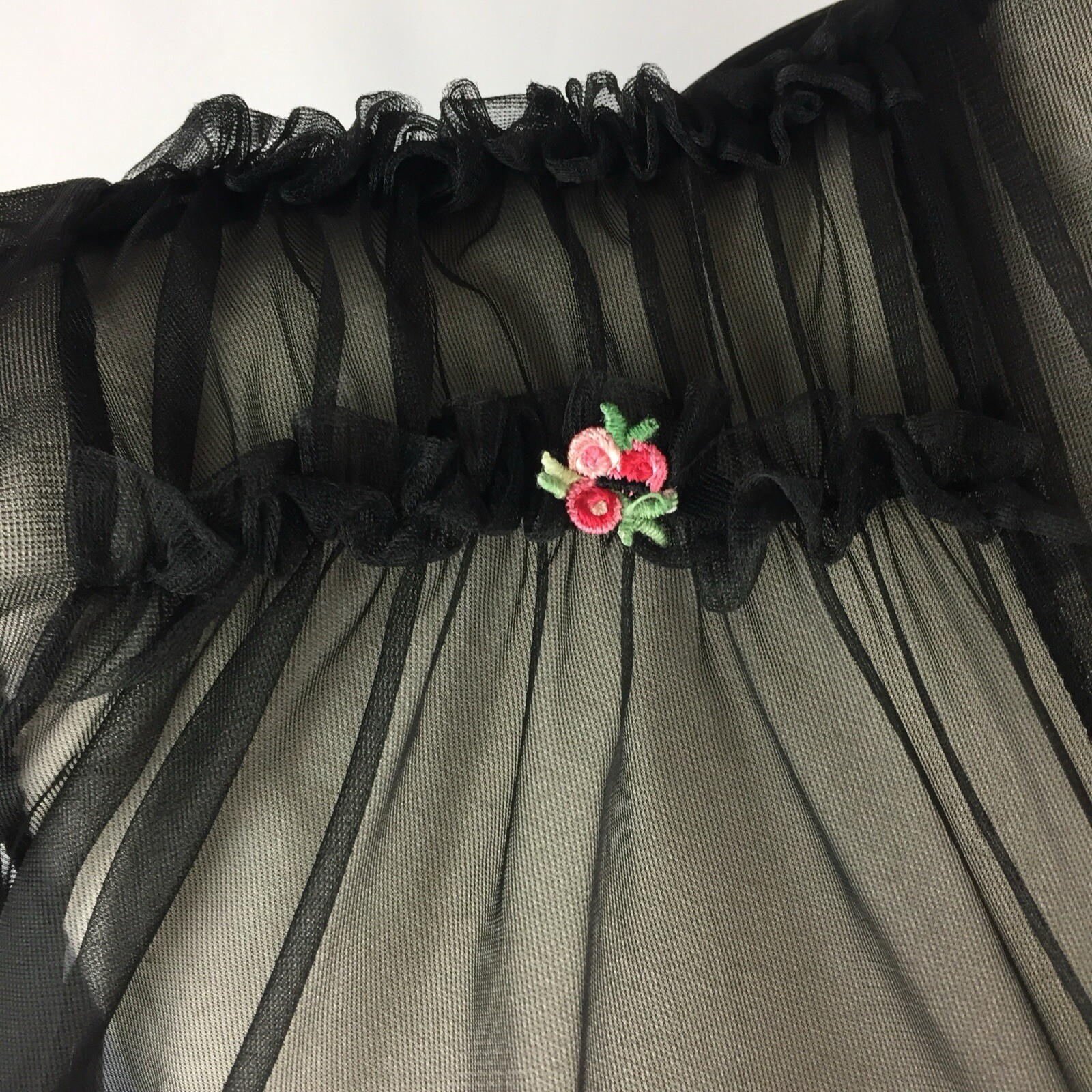Vintage 60s Black Nylon Small Babydoll Short Robe Bed Jacket Open Front Sheer