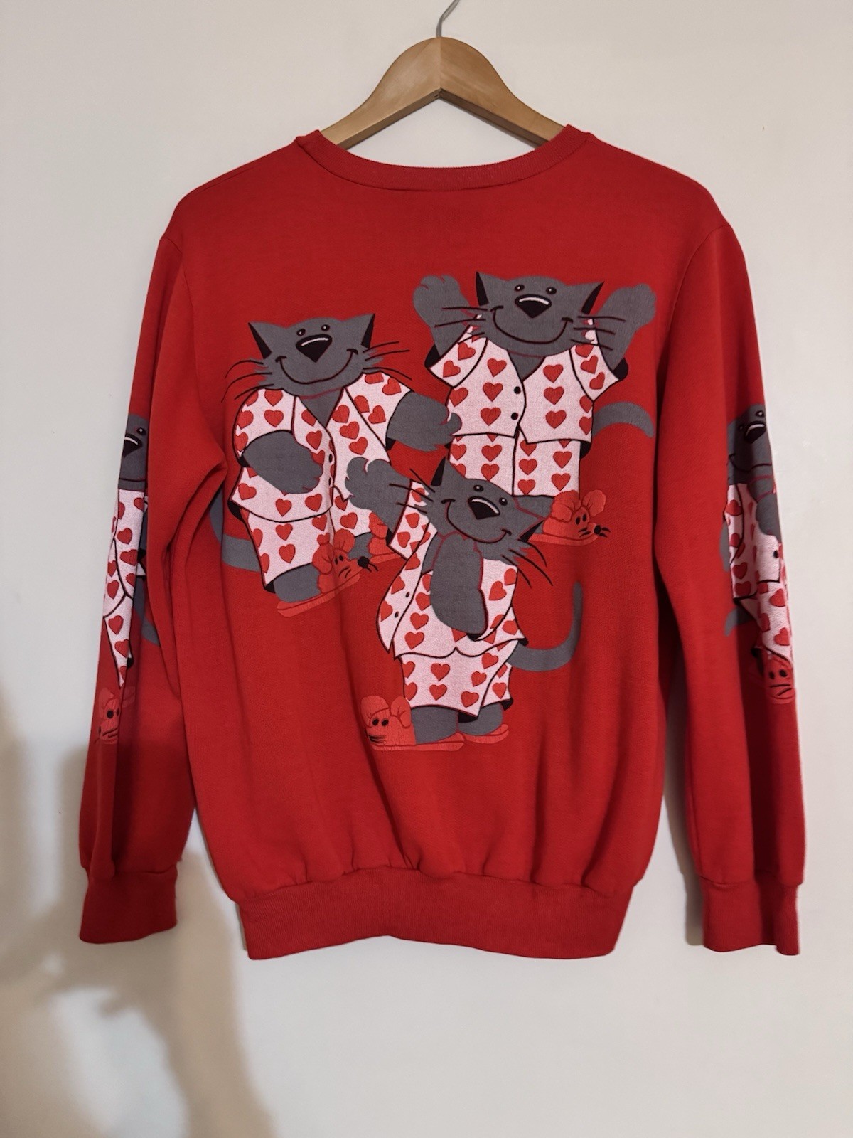 Vintage Cat And Mouse Sweatshirt Cats In Pajamas Scarab Nineties S 80s 90s Red