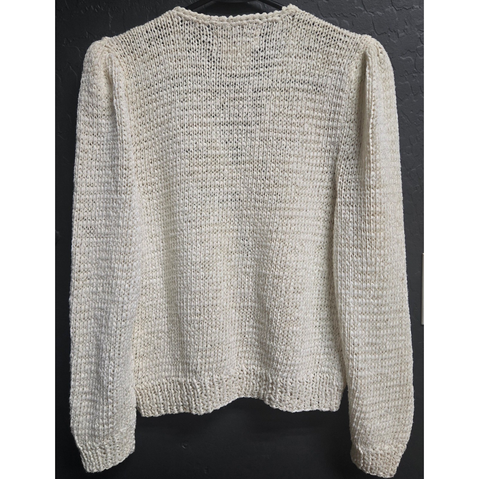 Enfin by Marcia Vintage Handmade Floral Knit Sweater Cream Pink 3D Popcorn M