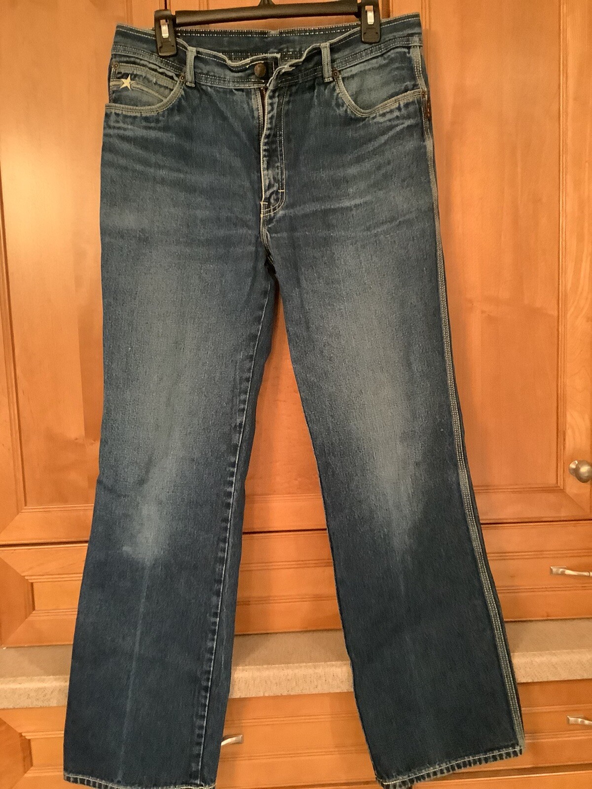 Vintage 70s FRENCH STAR Blue Denim Jeans W 36” Inseam 32”