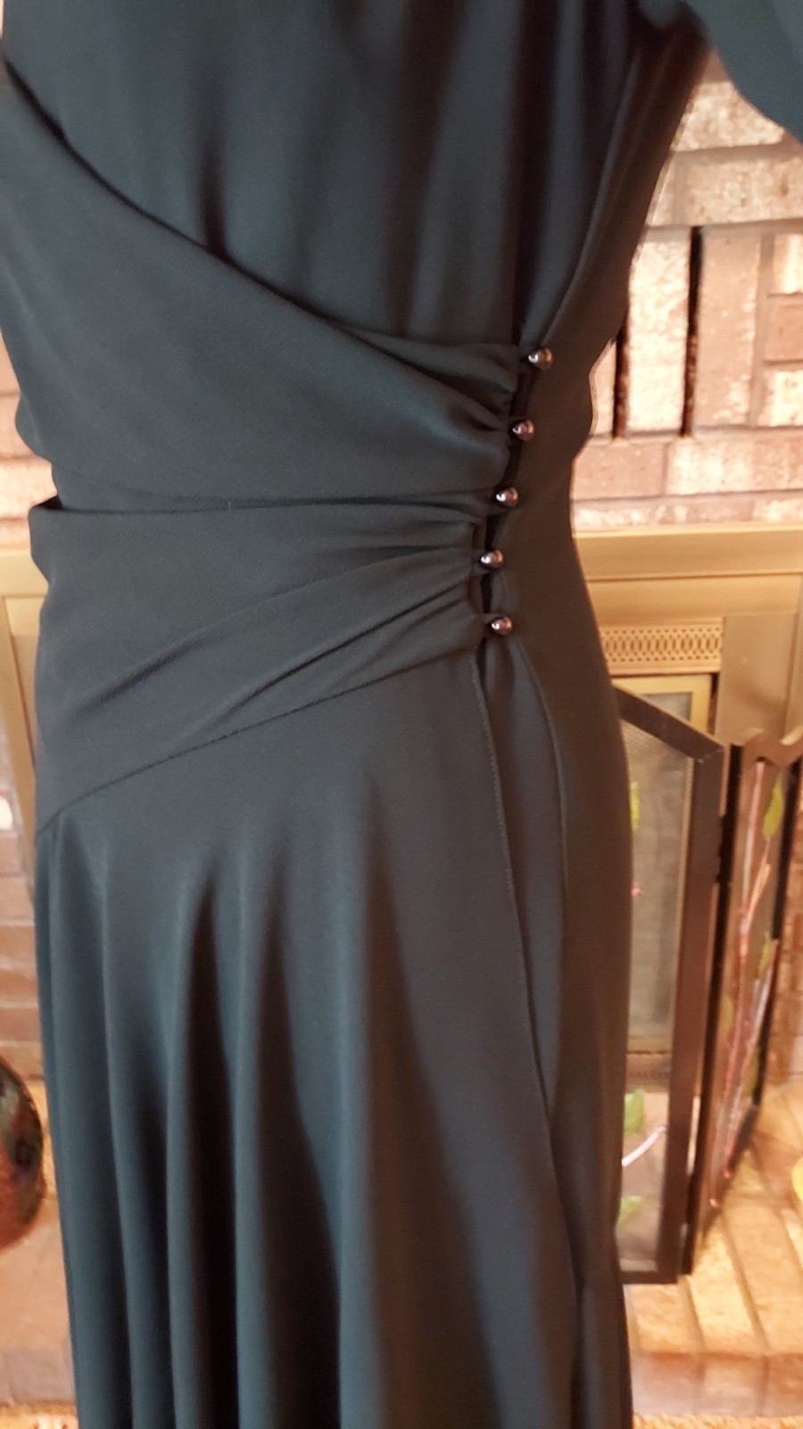 Vintage Casadei Black Beaded Ruched Asymmetrical Hem Wrap Cocktail Party Dress 6