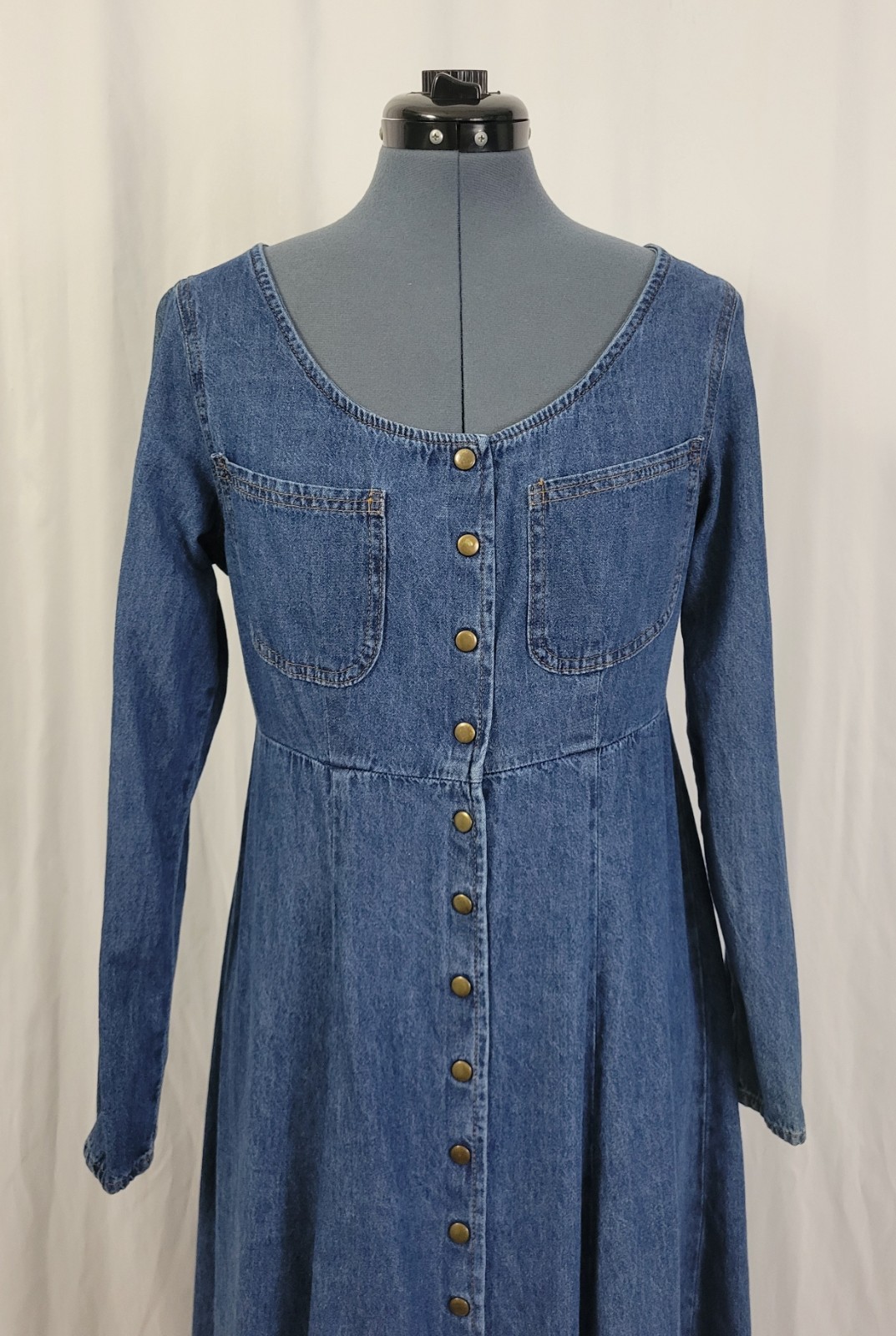Vintage Moda Int’l Raised Waistline Button Down Flared Denim Dress Size 8