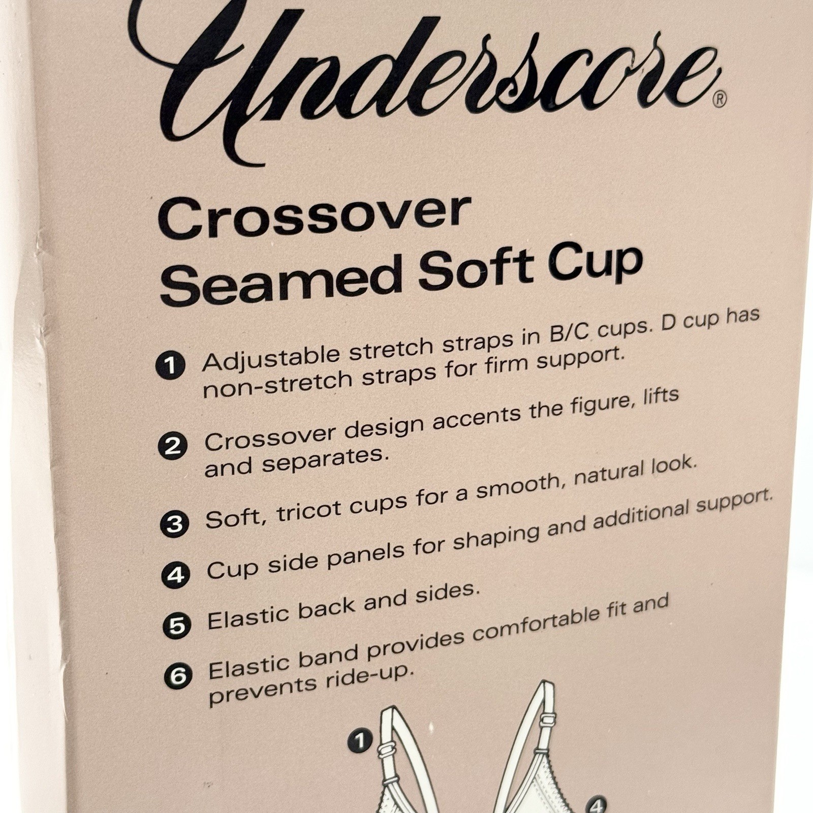 Vintage Underscore Bra 38C White Crossover Wire Free Soft Cup Side Panels NEW