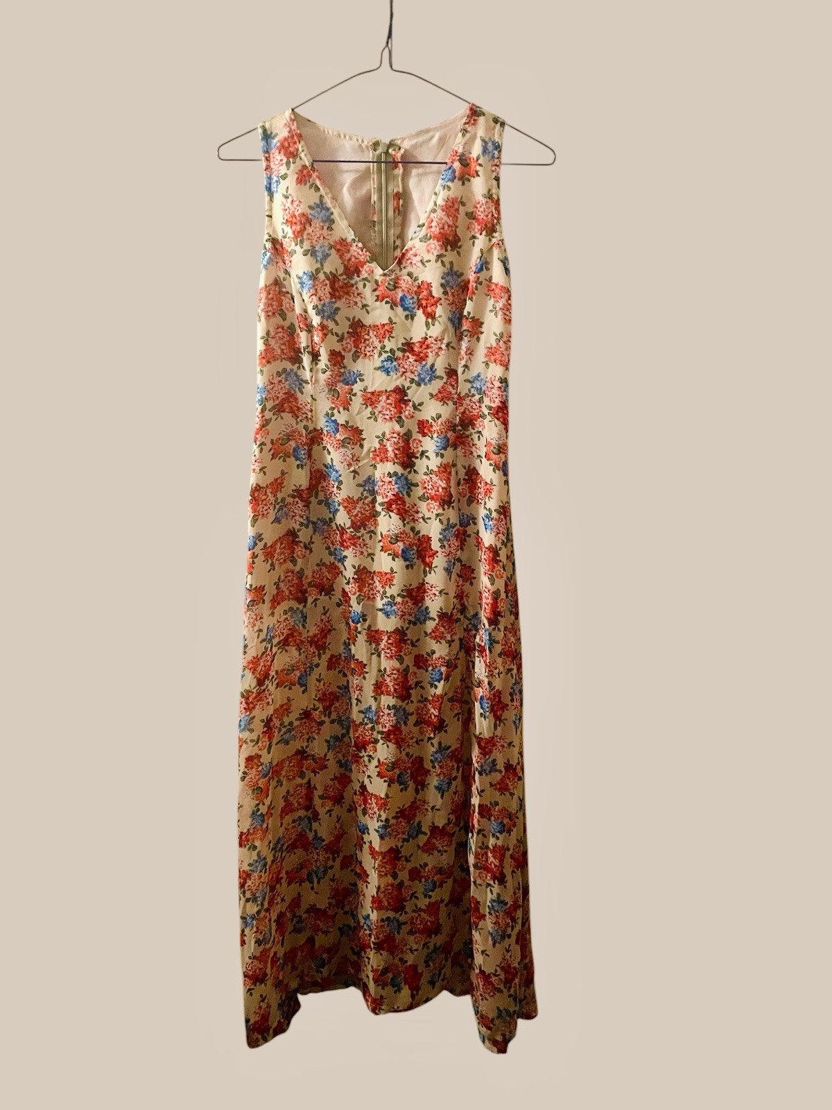 Vintage Silk Dress 1970s Floral Sheer Maxi Sexy Side Split V Neck Cottagecore S