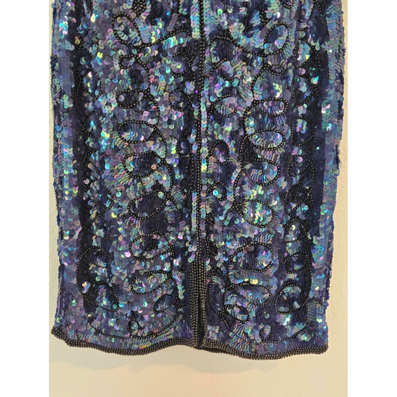 Vintage La Davina 80’s Silk Sequined High Neck Sequin Party Dress