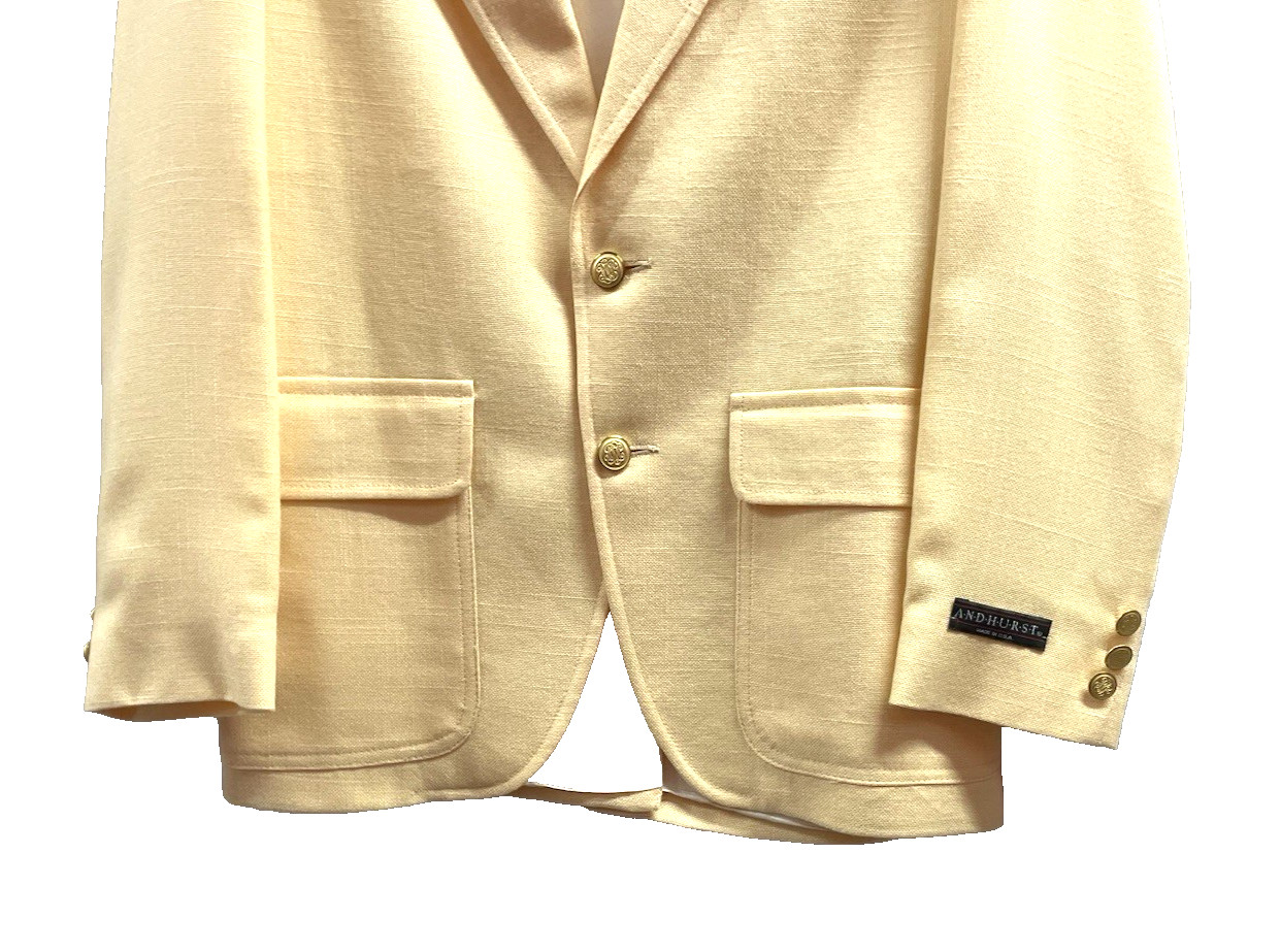 ANDHURST Women’s VTG 2-Button Lined Yellow Blazer Jacket USA Brass Buttons Sz SM