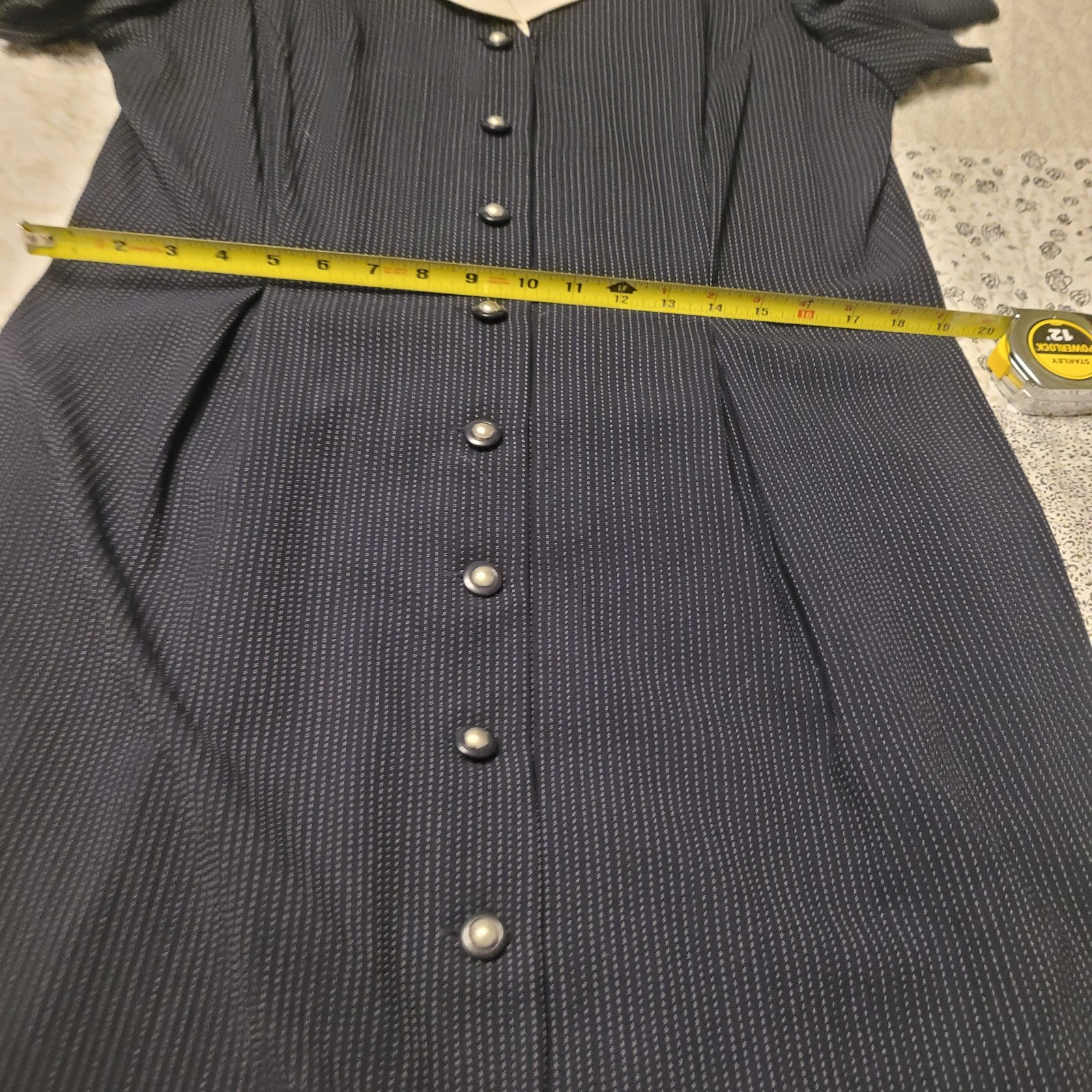 Miss Dorby Navy Blue Pinstripe Dress Cottagecore Nauticle Chic Professional S-16
