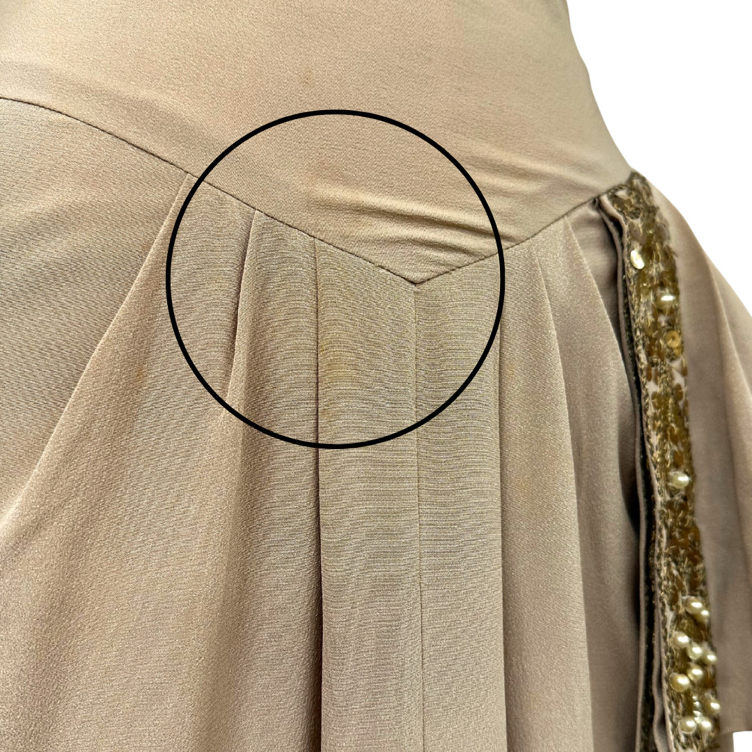 Vintage 1930s Draped Beige Sequin Hollywood Glamour Art Deco Evening Gown