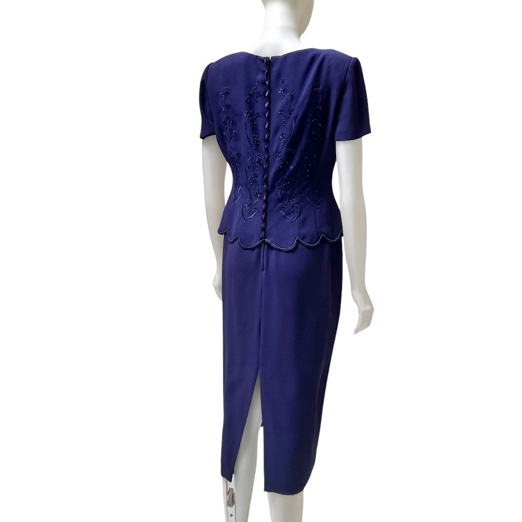 Vtg 90s Donna Morgan Peplum Dress 8P Mock Embroidered Beaded Mother of the Bride
