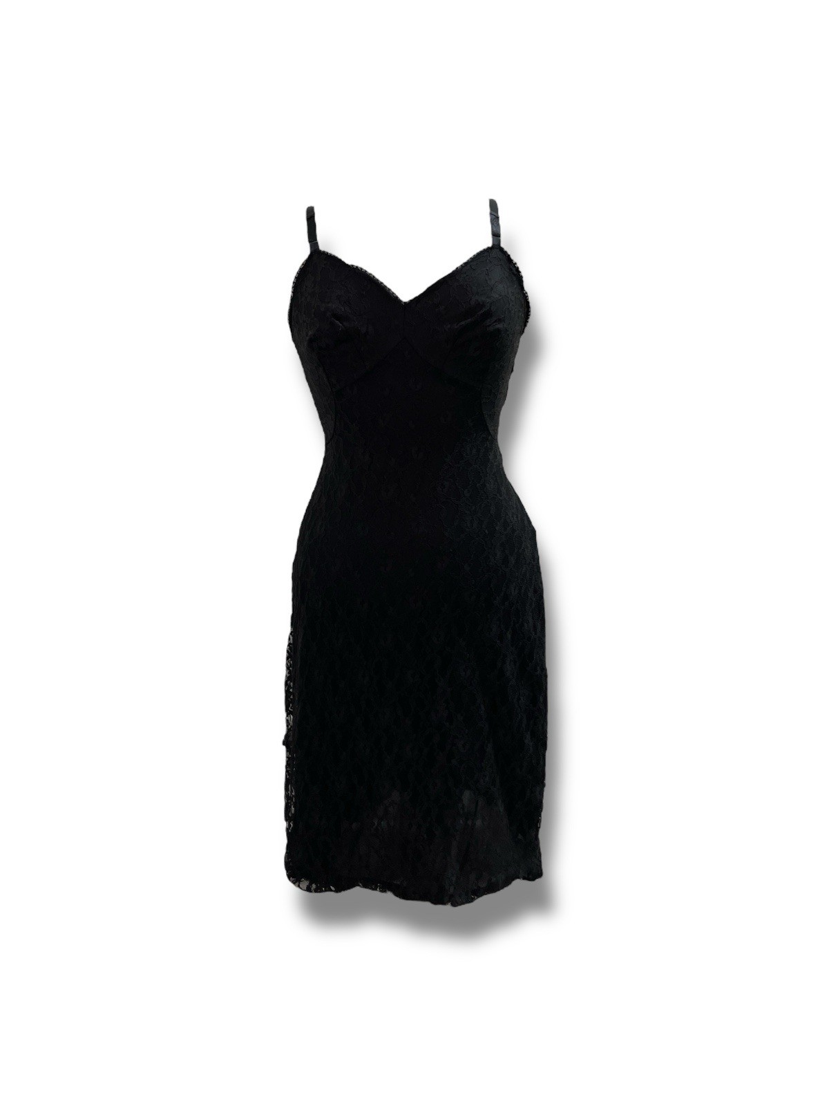 Vintage 50s Gossard Artemis Full Lace Slip Dress Black Size 34 Short Goth Vamp