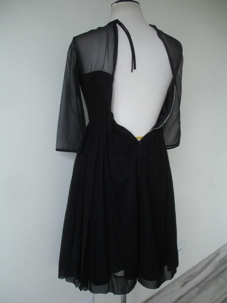 Women’s XS Vtg 1920’s Little Black Dress Petite Juniors Sheer Crepe Peplum USA
