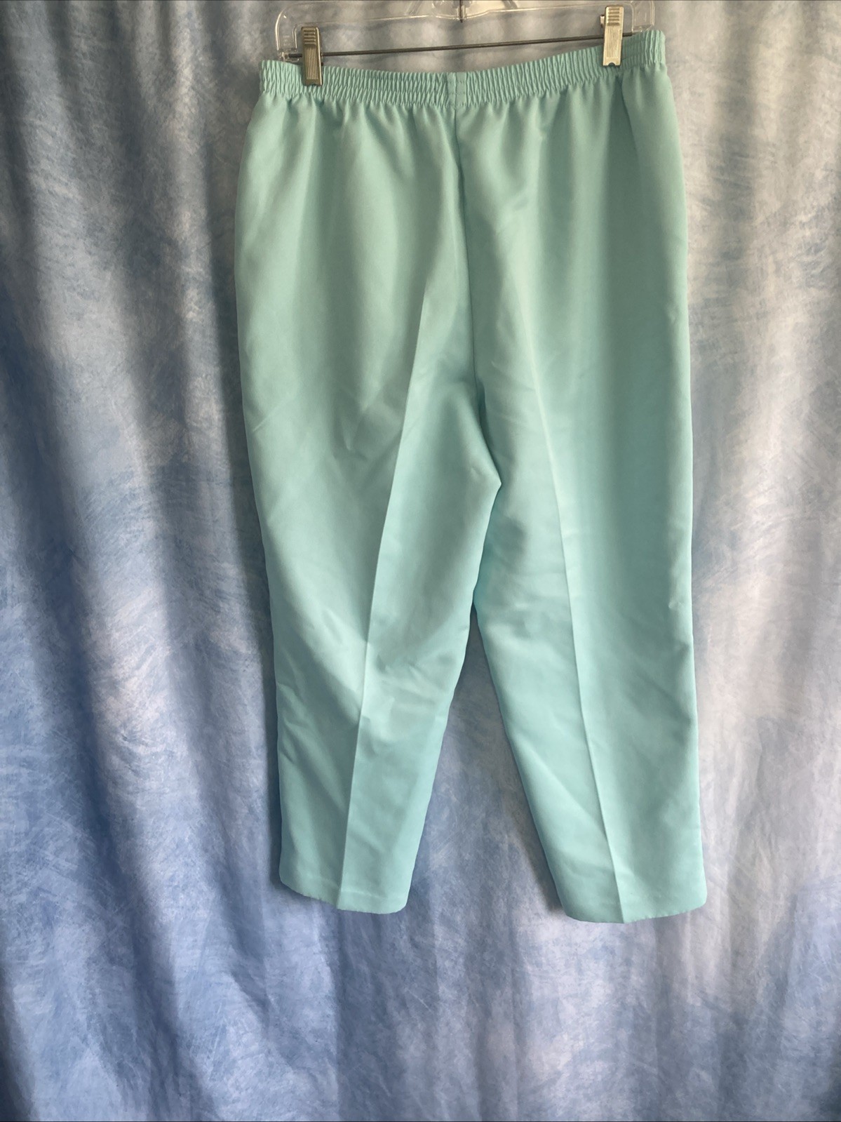 Vtg 90s Koret Petites Pants 12P Mint Green Elastic Waist Peachskin Polyester