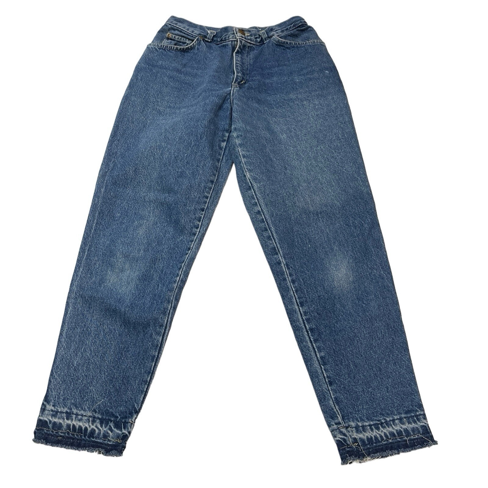 Vintage Chic by h.i.s. High Waisted Mom Jeans Blue Tapered Raw Hem USA Made 12P