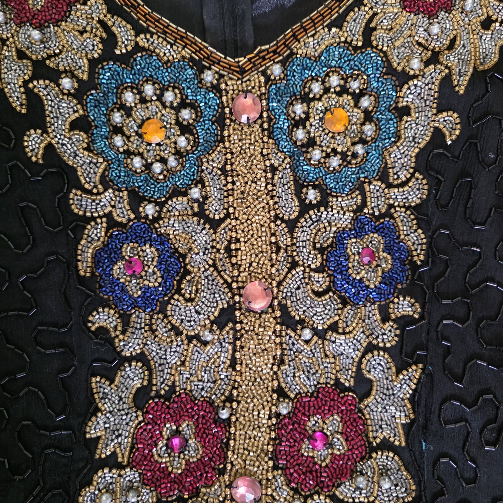 Joan Leslie Evenings Vintage 100% Silk Sequin Beaded Formal Blouse Top Size S