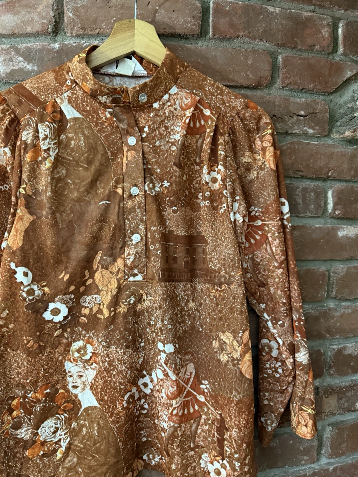 Vintage 70s Langtry Hippie Poly Long Sleeve Polo Blouse Size M/S Disco