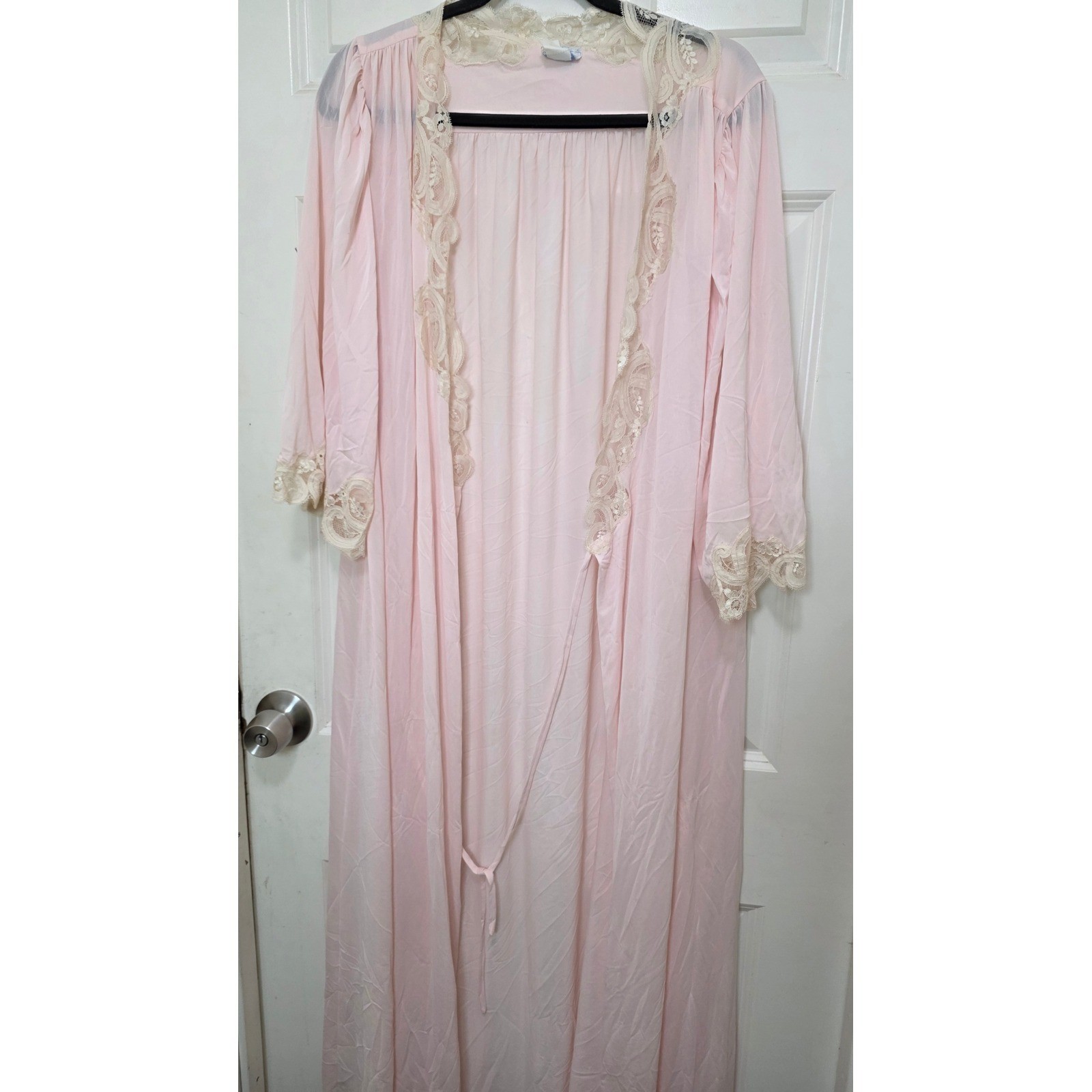 VTG Eve Stillman Robe 90s Y2k Womens Pink Lace Trim Long Nightgown Lingerie Pink