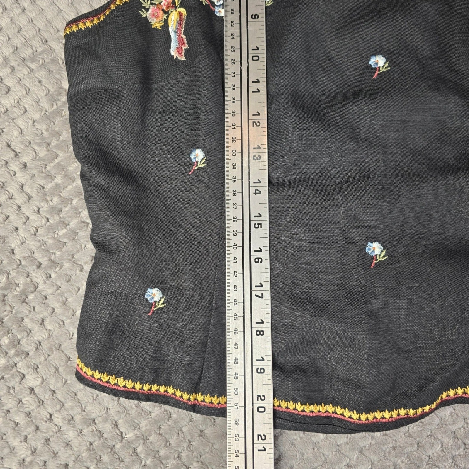 Donna Morgan Vintage Black Linen Blend Floral Embroidered Sleeveless Top Size 14