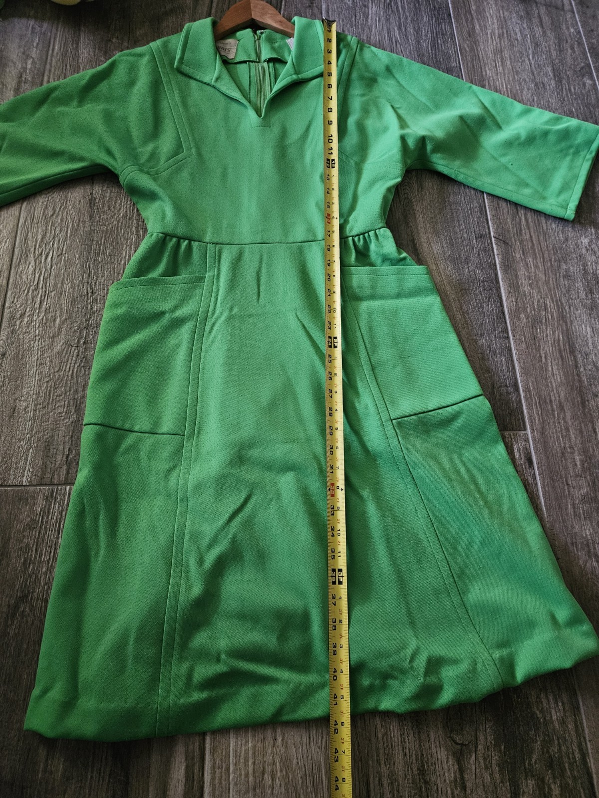 Vintage Nardis of Dallas Green Dress 3/4 Sleeve Dress 42″ SIZE Med Large