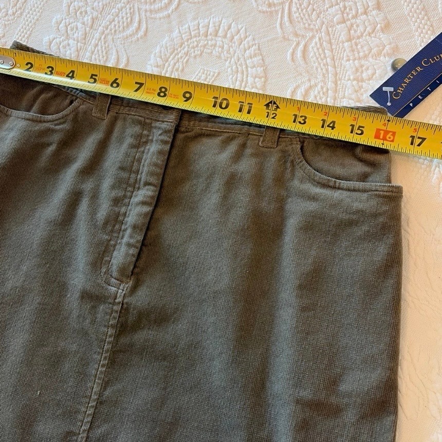 Charter Club Petite 12P Sage Corduroy Skirt Cottagecore Classic Vintage NOS NWT
