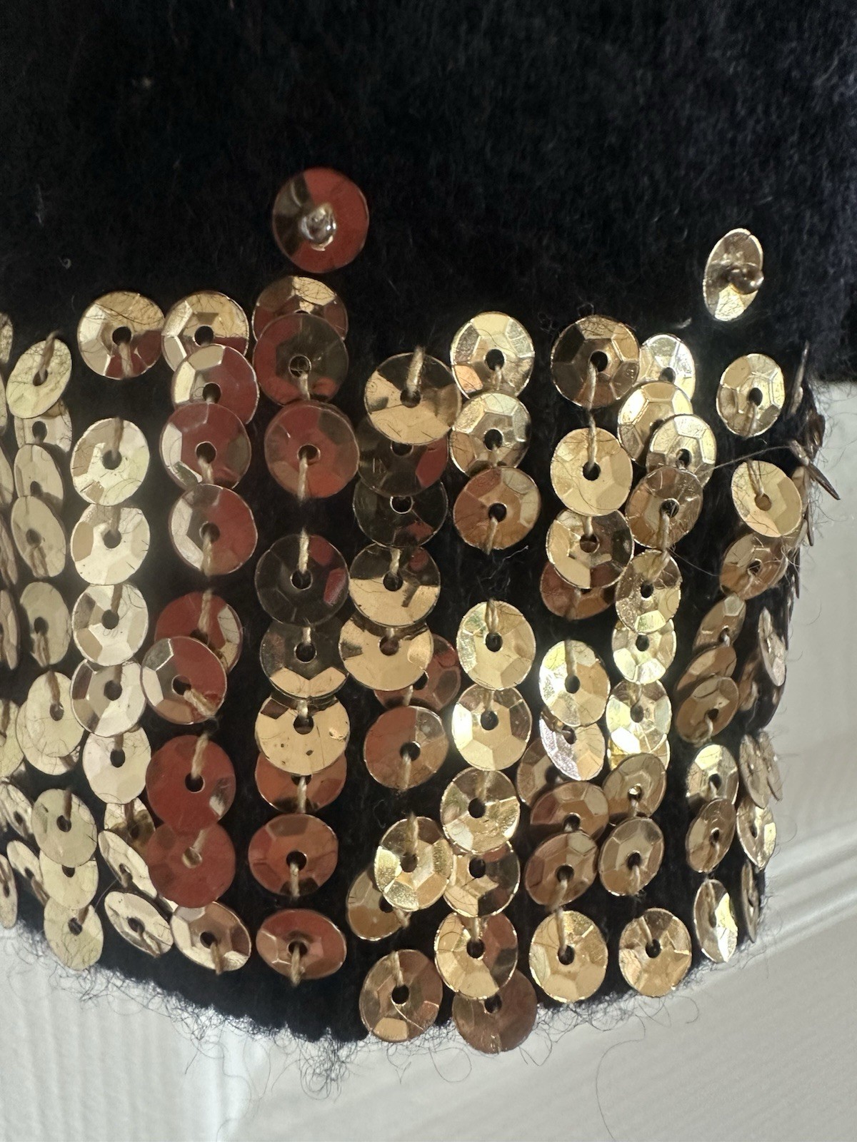 1950’s VINTAGE Black Cashmere/Wool Blend Cardigan with Gold Sequin Accents