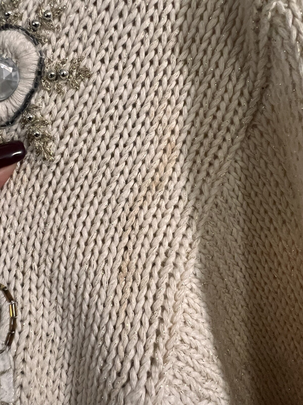 Vintage IB Diffusion Cream Gold Embroidered Bead Sweater Holiday Cardigan – LG