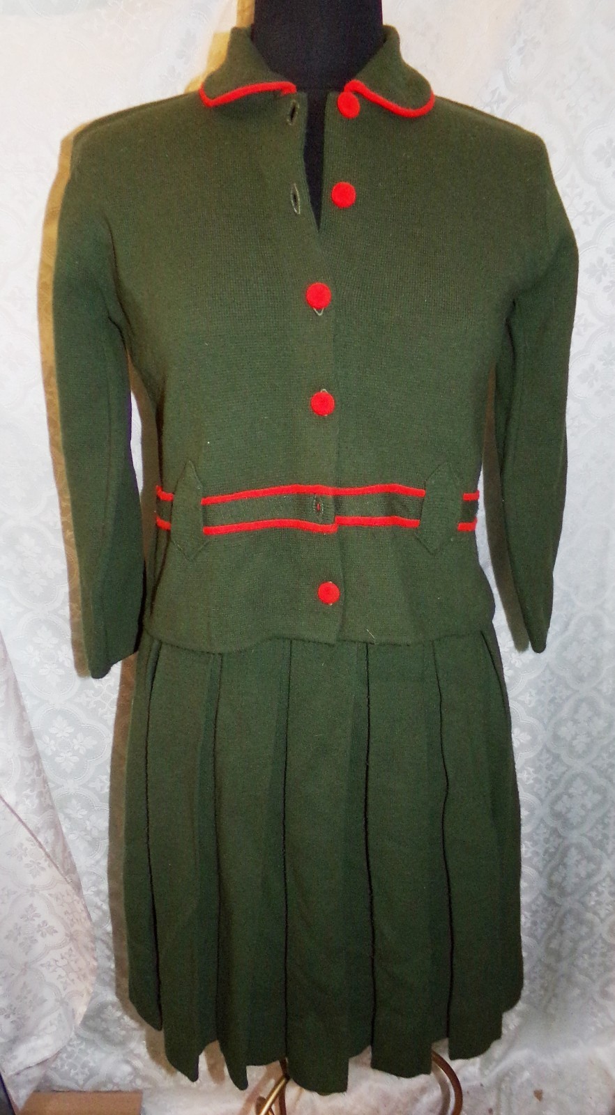 Piccolino American Edition M Gino Paoli Skirt Suit Womens Vtg Knit Olive Green