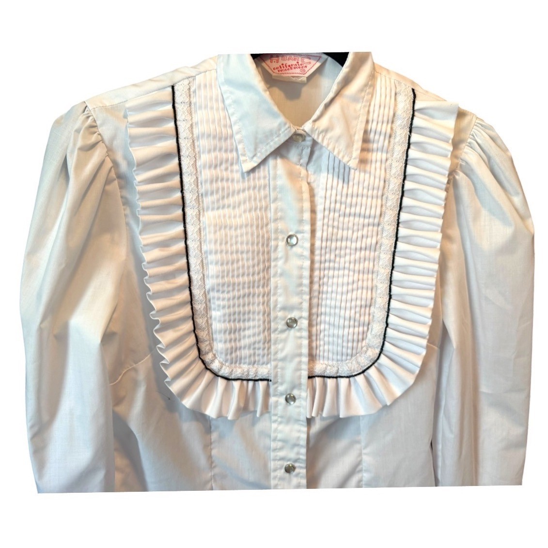 VTG H Bar C California Ranchwear White Ruffle Pintuck Western Blouse Size 34