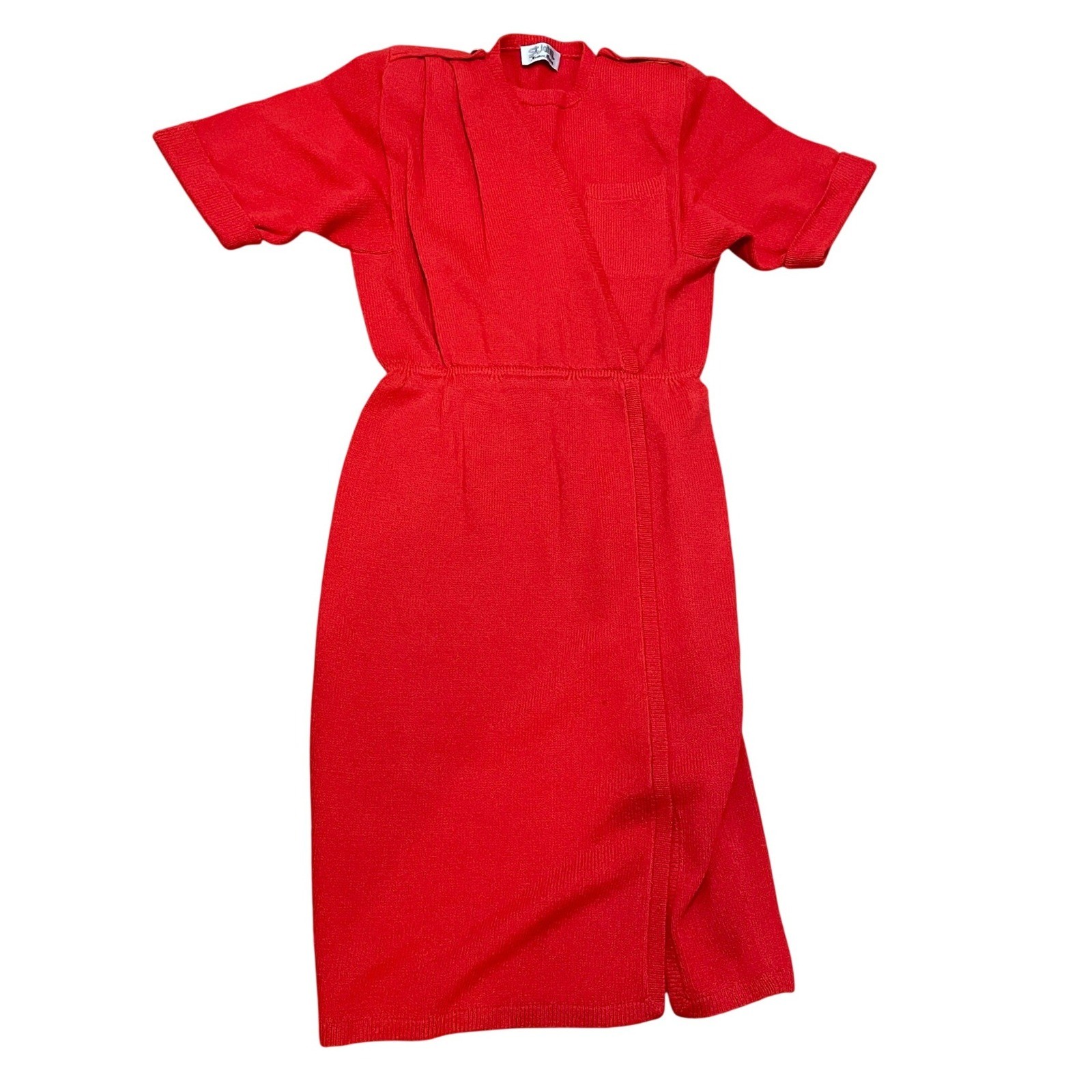 VTG St John Red Santana Knit Wrap Midi Dress Short Sleeve Old Money Designer