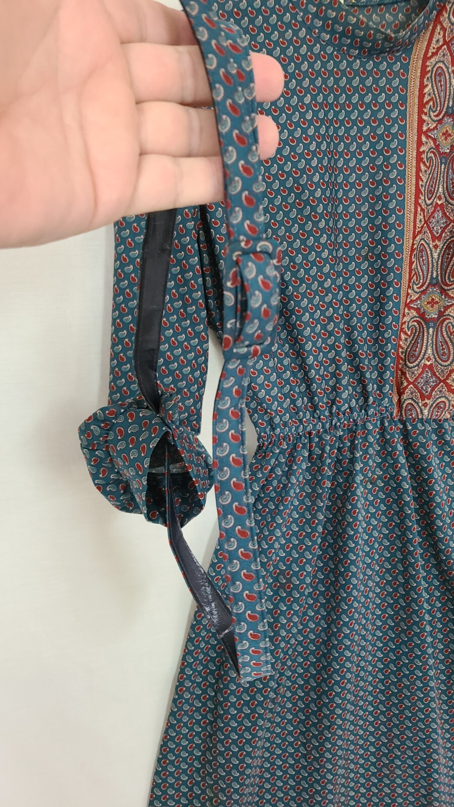 Vtg Lorac Original By Lady Carol Teal Paisley Crepe Blouson Belted Dress