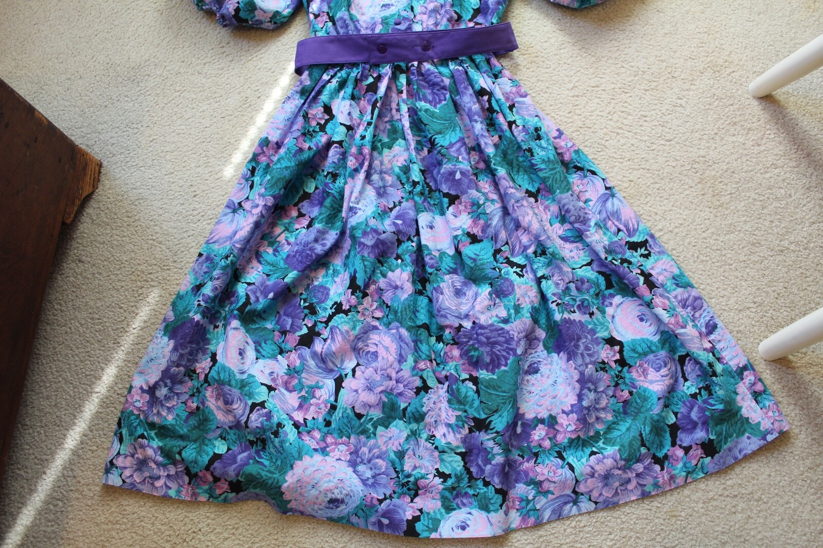 VTG WILLI OF CALIFORNIA COTTAGECORE FLORAL TEA LENGTH PUFF SLEEVES DRESS SZ 4