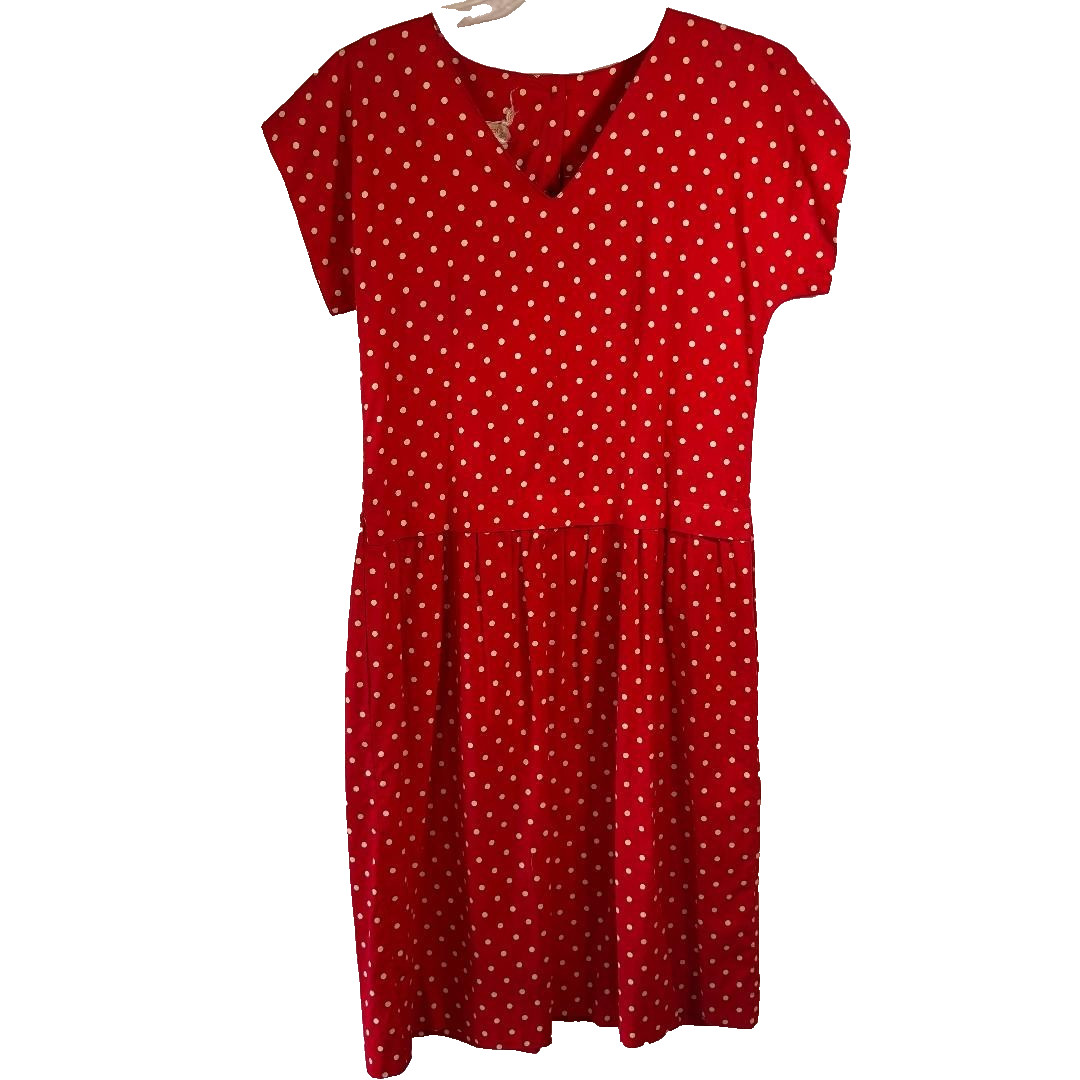 Vintage David Warren Short Dress Red w/White Polka Dots Size 12 Made in USA